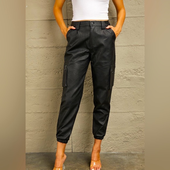 High Rise Leather Joggers - Picture 1 of 3